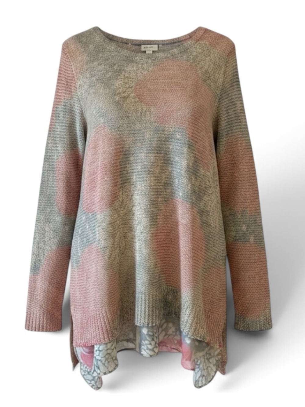 Sioni Mixed Media Layered Knit Tunic/Sweater Art to Wear Size XL NEW Blue Pink